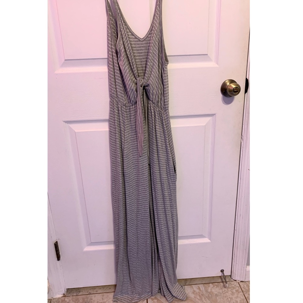 Promesa Brand White Striped Grey Maxi Dress